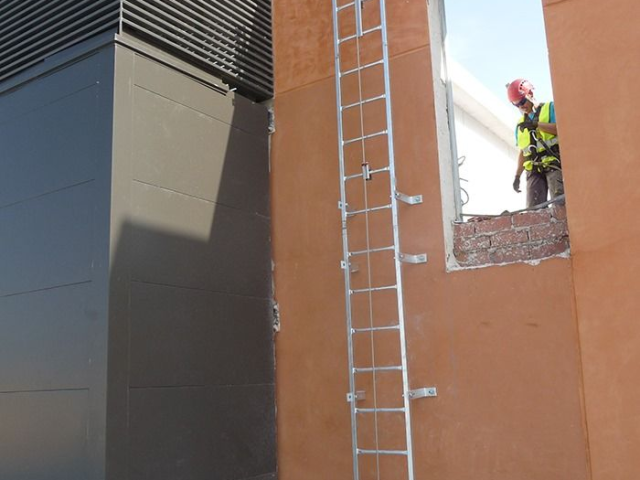 Linea de vida sobre escalera vertical.